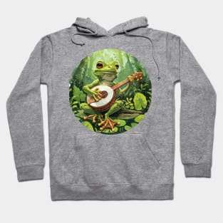 Goblincore Fungi Frog Playing His Banjo Flowers Frog Lover Hoodie